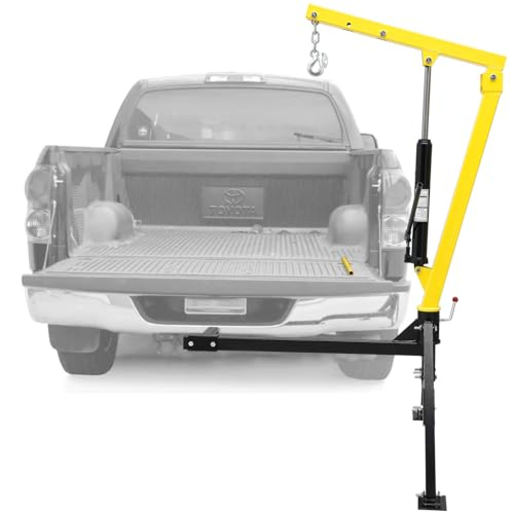 Hipicute Receiver Hitch Mounted Hydraulic Swivel Pickup Truck Crane, 1000 lbs Capacity with 3 Boom Capacities of 500 lbs, 750 lbs & 1000 lbs for Lifting Goods in Construction, Industry, Forestry
