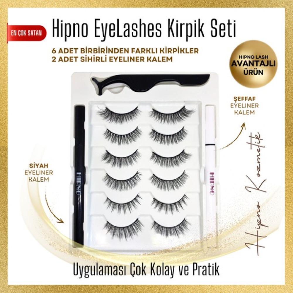 Hipno Cosmetic Magic Eyeliner Gerçek Görünümlü 6 Farklı Model Eyeliner Yapıştırıcılı Kirpik Seti Takma Kirpik Ürünleri Fiyatı