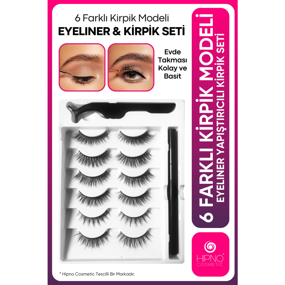 hıpno cosmetıc Magıc Eyelıner Gerçek Görünümlü 6farklı Model Eyeliner Yapıştırıcılı 3d Takma Kirpik Seti Takma Kirpik Ürünleri Fiyatı
