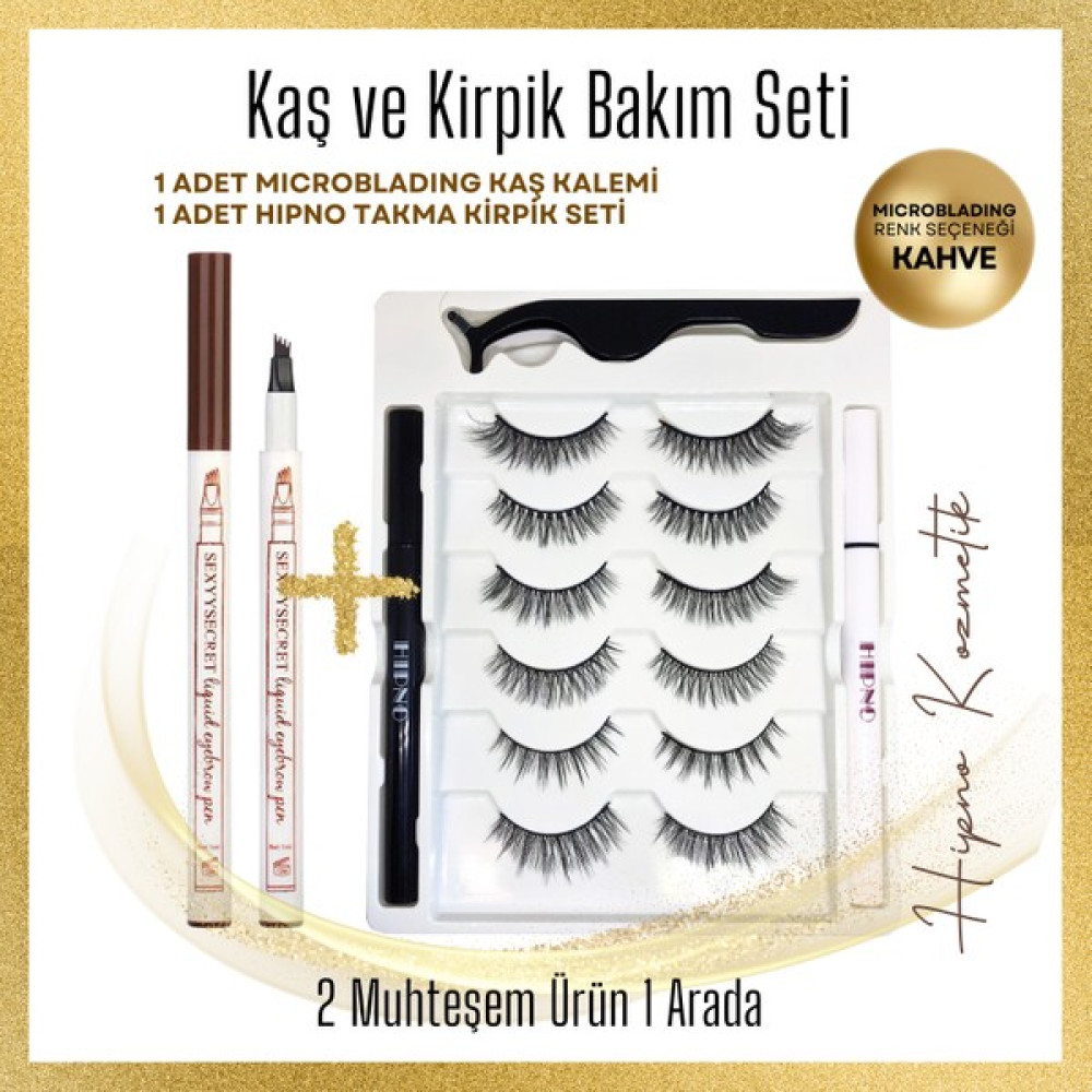 Hipno Cosmetic Magic Lashes 6 Farklı Kirpik Seti Ve Microblading Kaş Kalemi (Kahve) Set Bir Arada - Kahve Makyaj Ürünleri Fiyatı