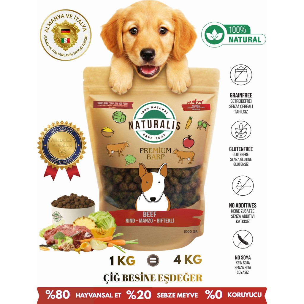 Hipoalerjenik Premium Airdried Barf Günlük Köpek Maması %100 Doğal Eğitim ve Ödül Maması Biftek Li,koruyucu ve Katkı Maddesi Içermez - 1 KG Evcil Hayvan Ürünleri Fiyatı