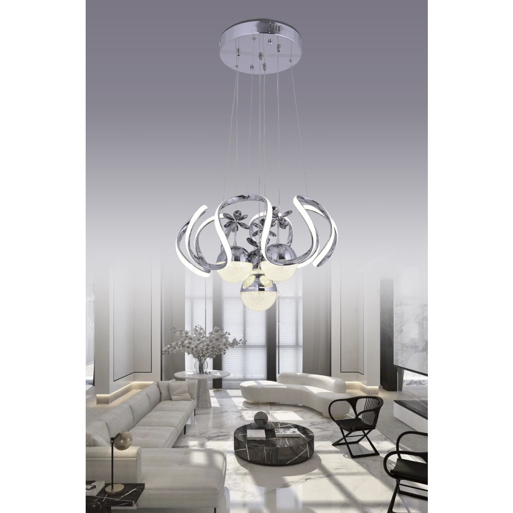 HİRA AYDINLATMA Heracles 3 Renk ( Sarı Beyaz Ve Gün Işığı ) Krom Luxury Led Avize Concept Avize Fiyatı