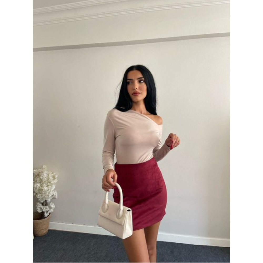 Hira Fashion Kadın Bej Tek Omuz Açık Uzun Kol Sandy Bluz Bluz Fiyatı