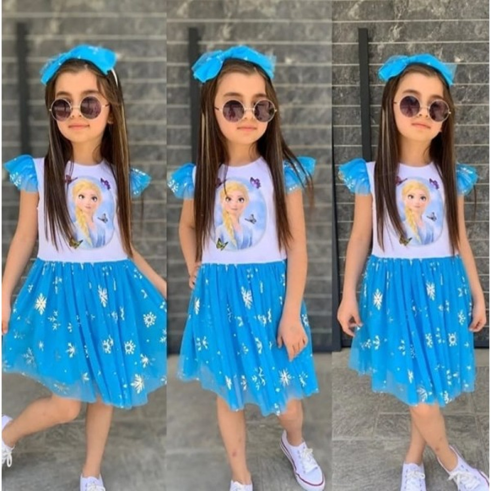 Hira Kids Collection Frozen Baskılı Eteği Tütülü Elbise Kız Çocuk Elbise Fiyatı