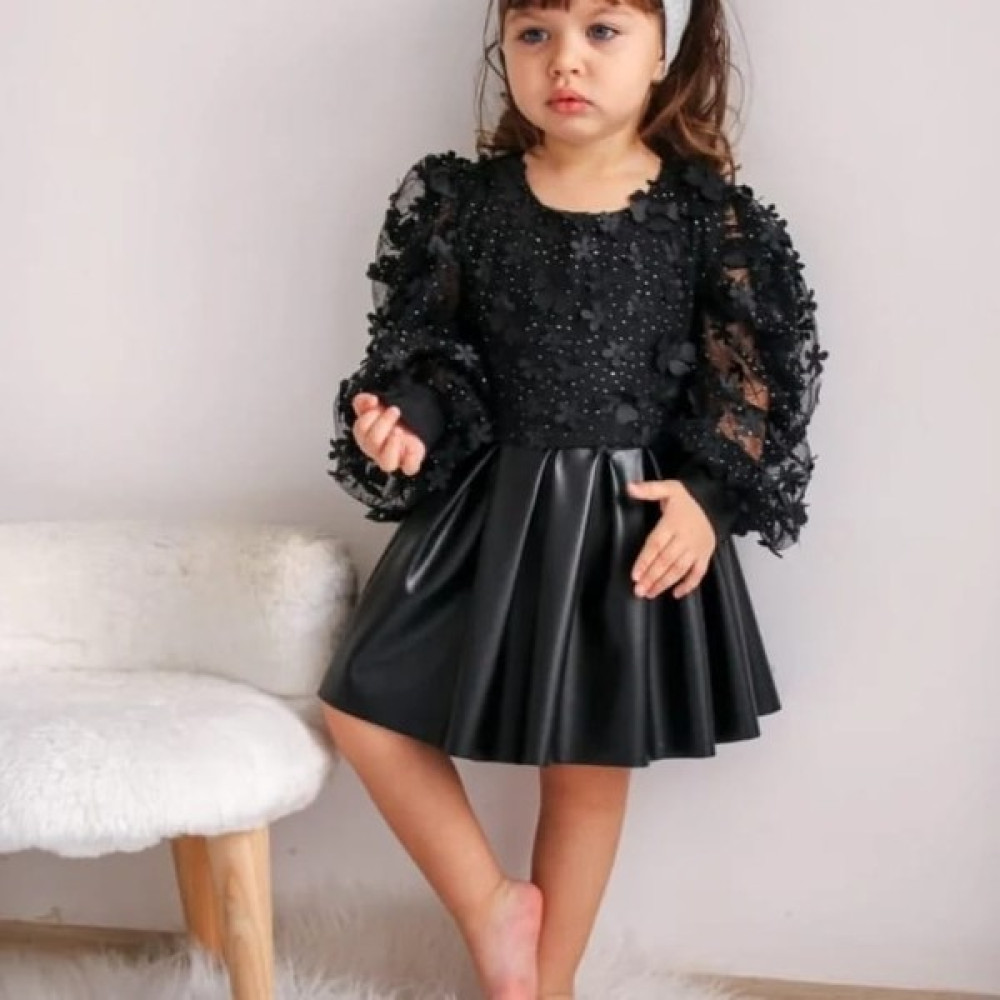 Hira Kids Collection Kız Çocuk Çiçek Baskılı Tüllü Deri Elbise Kız Çocuk Elbise Fiyatı