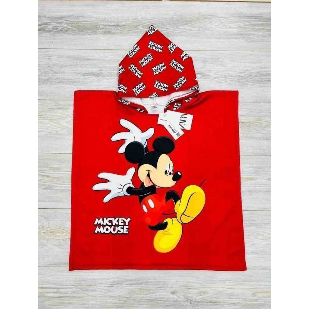 Hira Kids Collection Mickey Baskılı Çocuk Panço Plaj Havlusu - Gri - Kırmızı - 100 x 100 cm El / Yüz Havlusu Fiyatı
