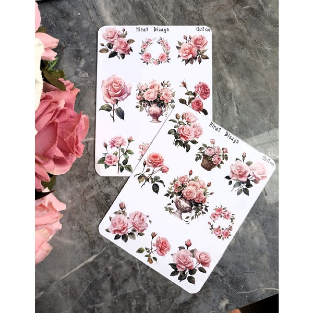 Hiras Dizayn 2sayfa Pembe Güller Sticker Elementler Sticker Bullet Journal Scrapbook Ajanda Oto Boyaları Fiyatı