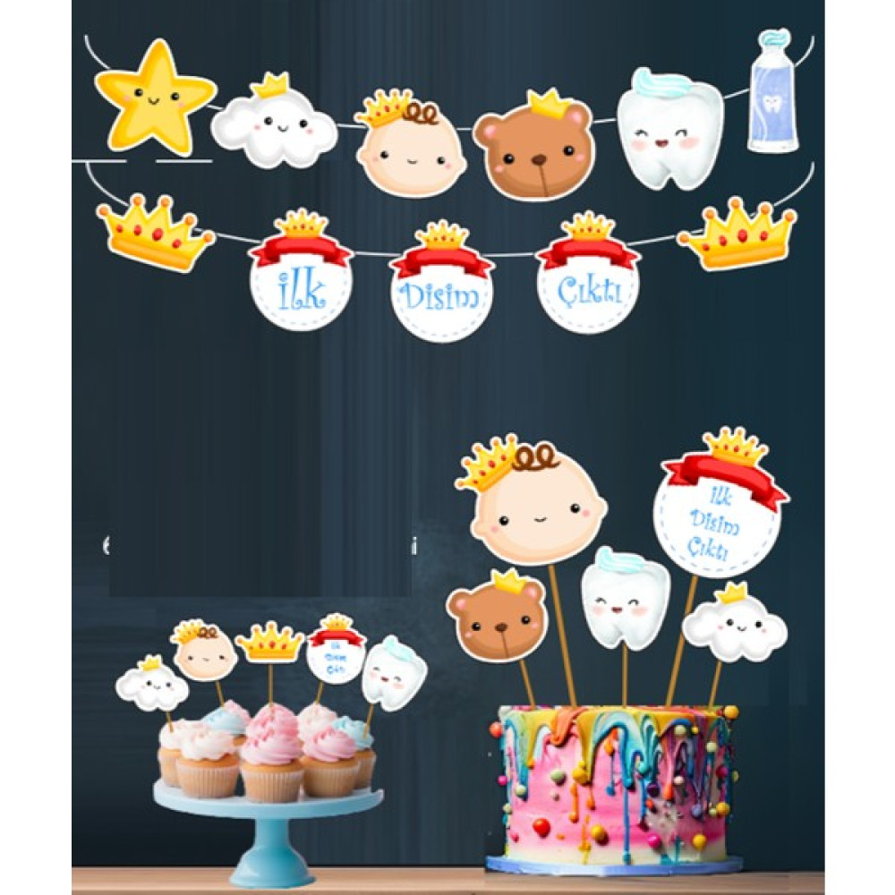 Hiras Dizayn 32PARÇA Ilk Dişim Çıktı Erkek Diş Buğdayı Seti Banner Pasta Kürdanı Cupcake Süsü Seti Oyuncak Fiyatı
