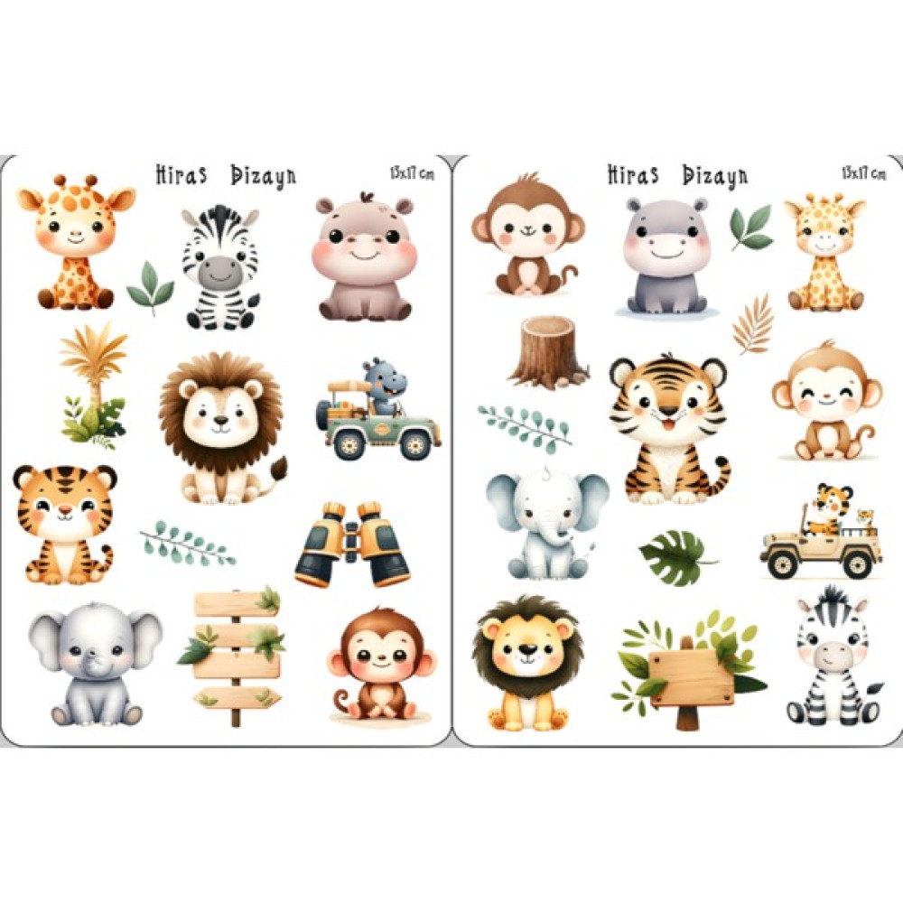 Hiras Dizayn Safari Orman Hayvanları Sticker Çıkartma 2 Sayfa 13X17CM Sticker Etiket Laptop Defter Telefon Matara Oto Boyaları Fiyatı