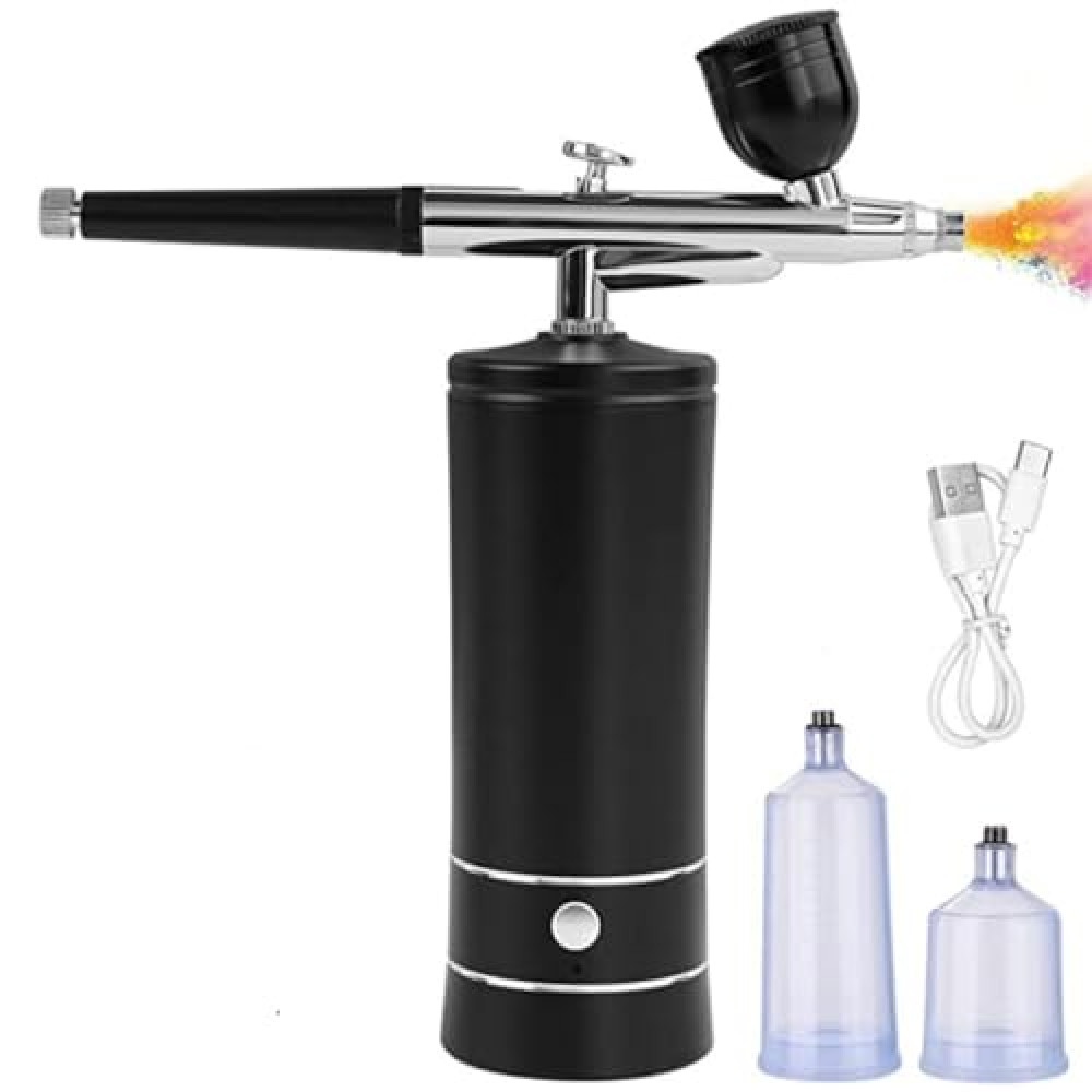 Hiseeyo Airbrush, Upgraded Airbrush Kit with Compressor&rRechargeable Portable Cordless Air Brush Nail Machine, Airbrush Gun Set for Nail Art, Cake Decor, Makeup, Barber, Model Painting (Black)