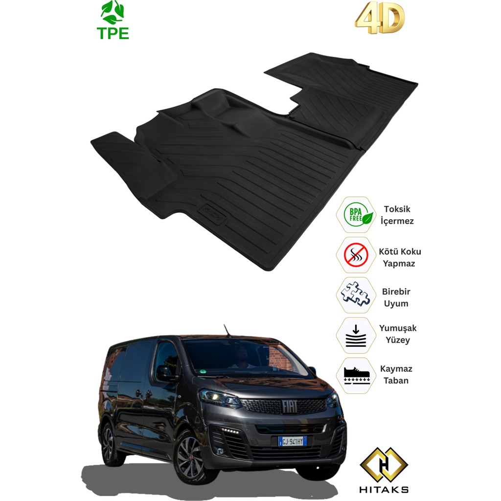 Hitaks Fiat Scudo Ulysee 4d Havuzlu Kauçuk Paspas 2022 ve Üstü Ön - Siyah Araca Özel Paspaslar Fiyatı