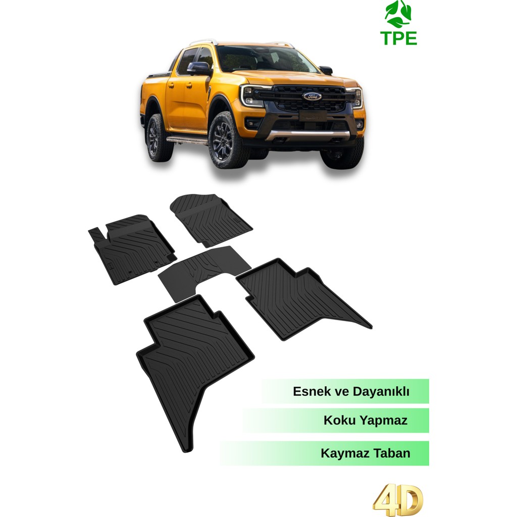 Hitaks Ford Ranger 2023 2024 2025 Uyumlu Araca Özel 4d Havuzlu Oto Paspas - Siyah Araca Özel Paspaslar Fiyatı