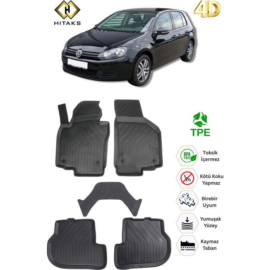 Hitaks Vw Golf 6 Uyumlu Araca Özel Paspas Havuzlu Oto Paspas 2009 2013 - Siyah Araca Özel Paspaslar Fiyatı