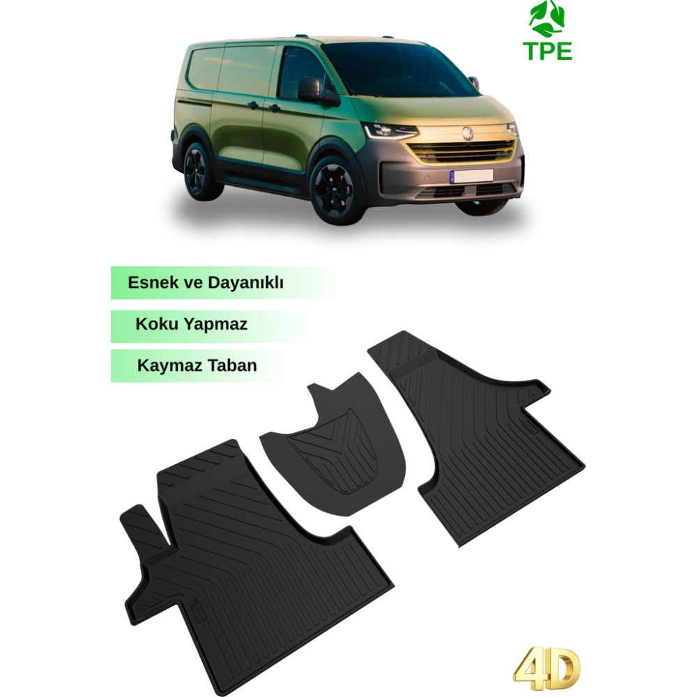 Hitaks Vw Transporter T5 T6 T7 Paspas 2003 2023 Arası Uyumlu Ön 3 Parça 4d Havuzlu Kauçuk Paspas - Siyah Oto Paspas Fiyatı
