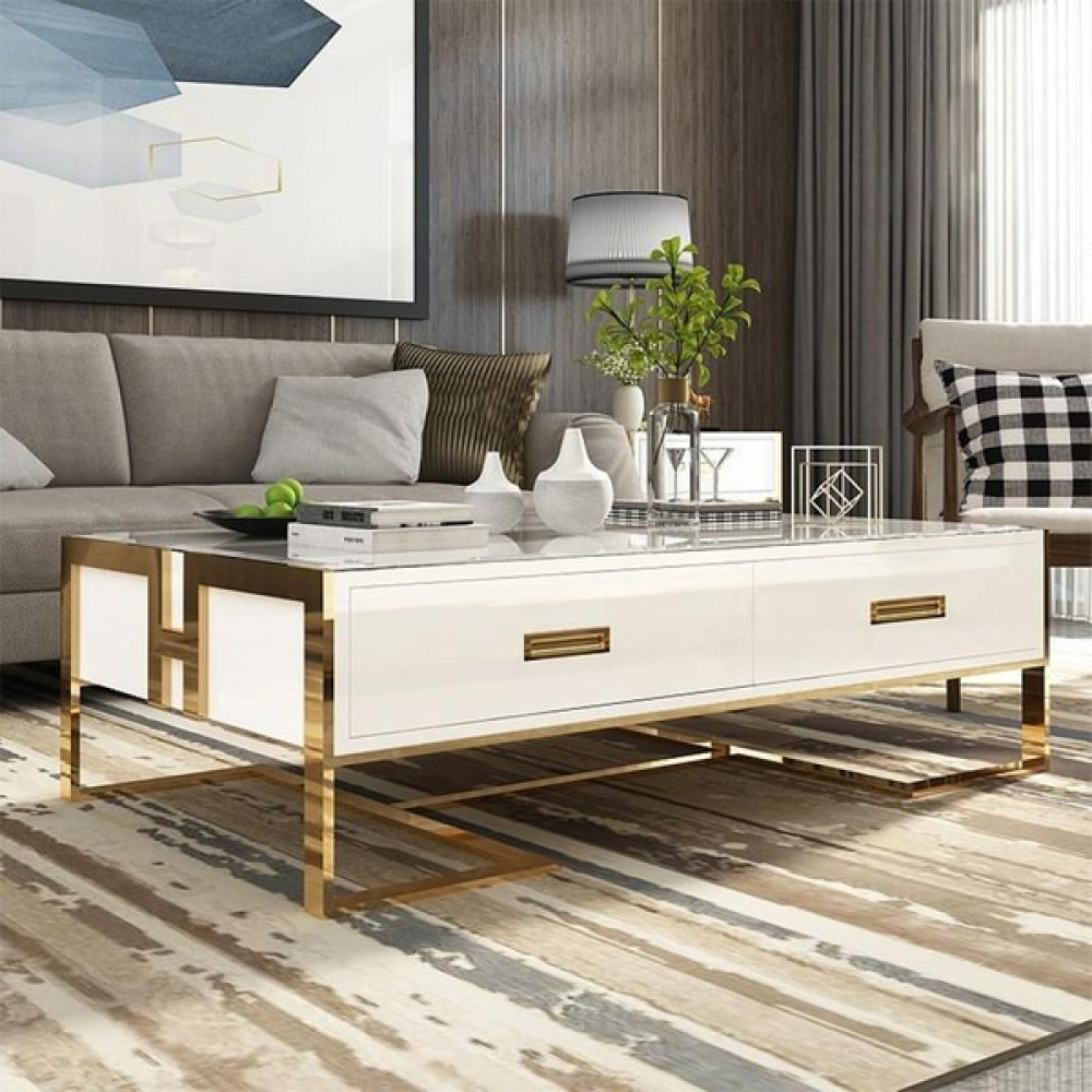 Hitit Dekorasyon Barbara Gold Metal Orta Sehpa - Beyaz - Gold Orta Sehpa Fiyatı