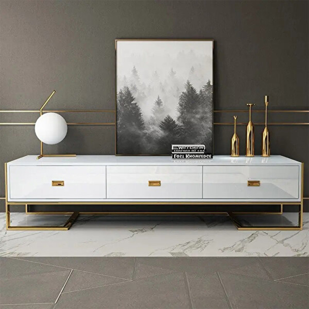 Hitit Dekorasyon Barbara Gold Metal Tv Ünitesi - Beyaz - Gold Tv Ünitesi / Sehpası Fiyatı