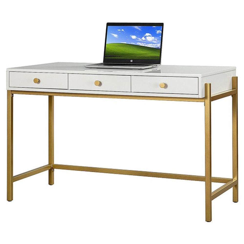 Hitit Dekorasyon Matilda Gold Metal Beyaz Çalışma Masası - 76 x 120 cm Çalışma Masası Fiyatı