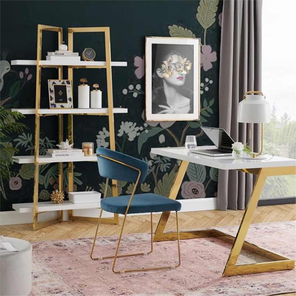 Hitit Dekorasyon Nysa Gold Metal Beyaz Çalışma Masası & Kitaplık - Koyu Sarı Oto Boyaları Fiyatı