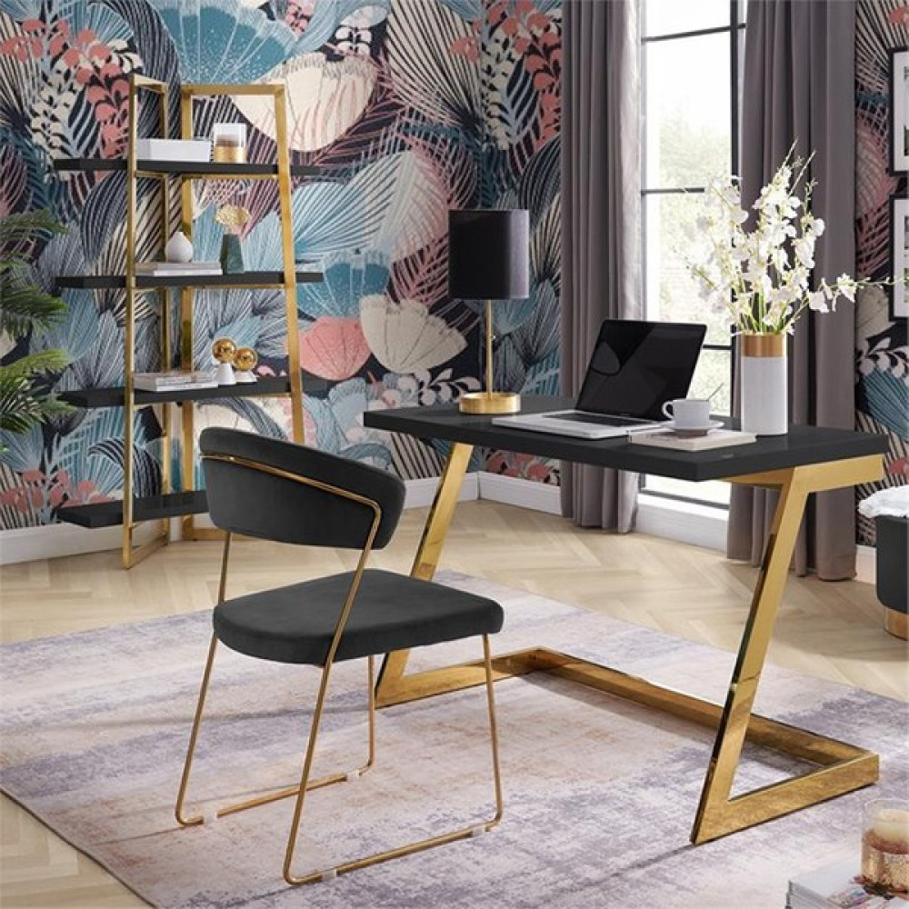 Hitit Dekorasyon Nysa Gold Metal Siyah Çalışma Masası - 60 x 120 cm - Siyah - Gold Çalışma Masası Fiyatı