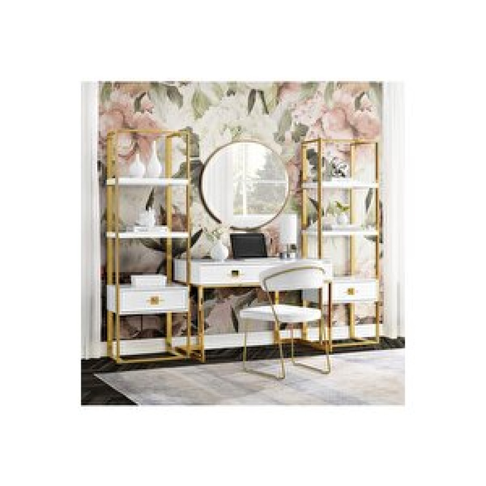 Hitit Dekorasyon Rihanna Gold Metal Beyaz Çalışma Masası Ve 2 Adet Kitaplık Gold Kitaplık Fiyatı