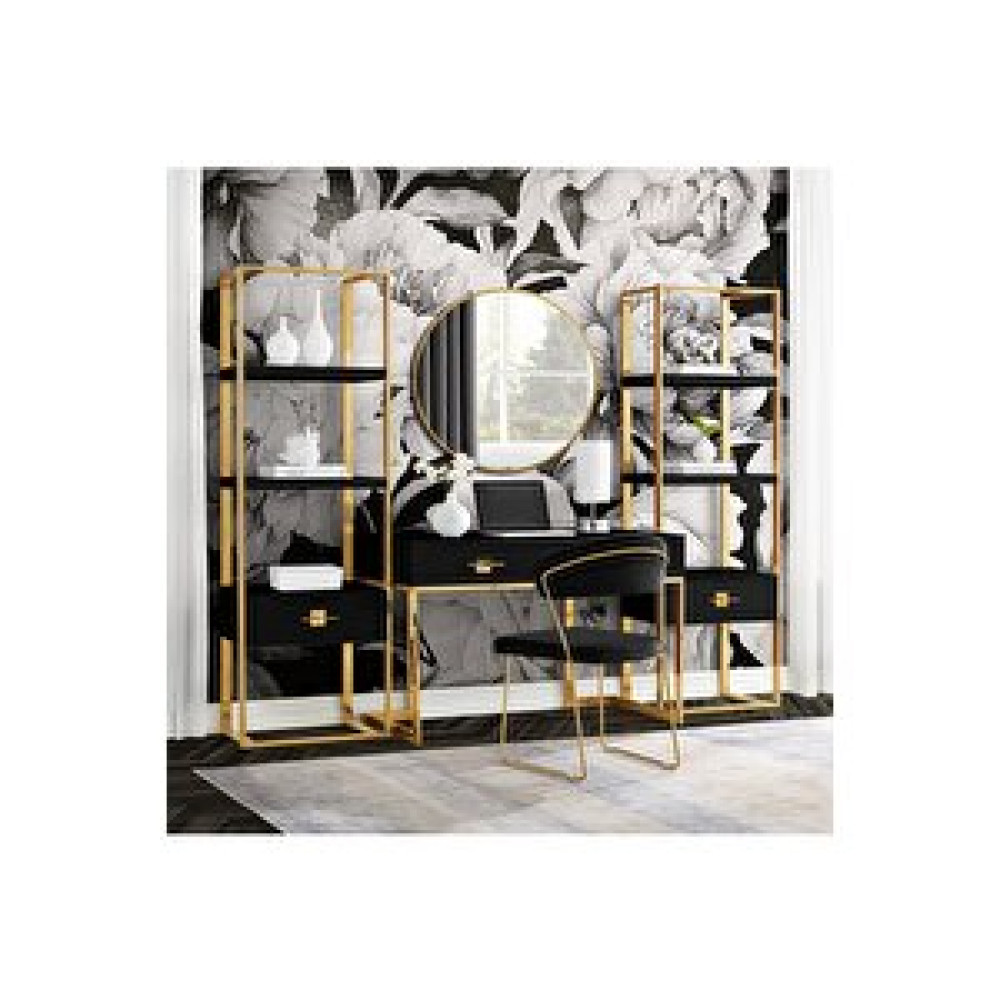 Hitit Dekorasyon Rihanna Gold Metal Siyah Çalışma Masası Ve 2 Adet Kitaplık Gold 02 Kitaplık Fiyatı