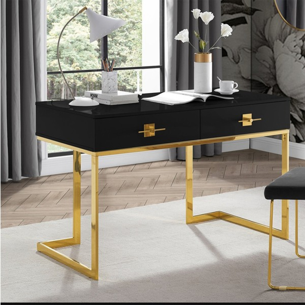 Hitit Dekorasyon Rihanna Gold Metal Siyah Çalışma Masası ve 2 Adet Kitaplık - Siyah - Sarı Oto Boyaları Fiyatı