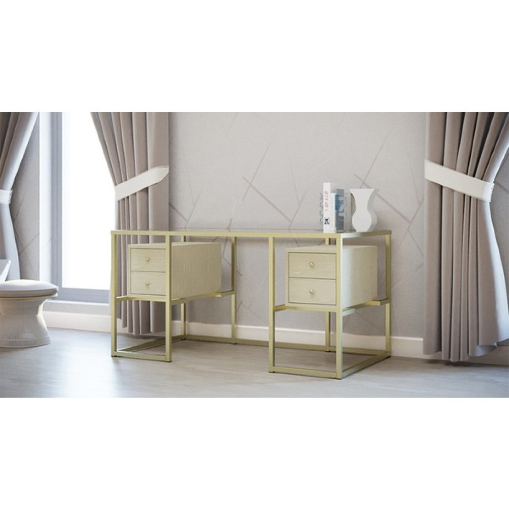 Hitit Dekorasyon Trinity Gold Metal & Ahşap & Cam Çalışma Masası - 70x 160 cm - Gold - Ahşap Çalışma Masası Fiyatı