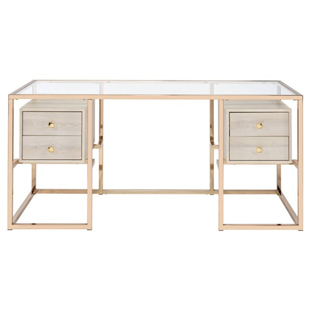 Hitit Dekorasyon Trinity Gold Metal & Ahşap & Cam Çalışma Masası - 70x 160 cm - Gold - Krem Çalışma Masası Fiyatı