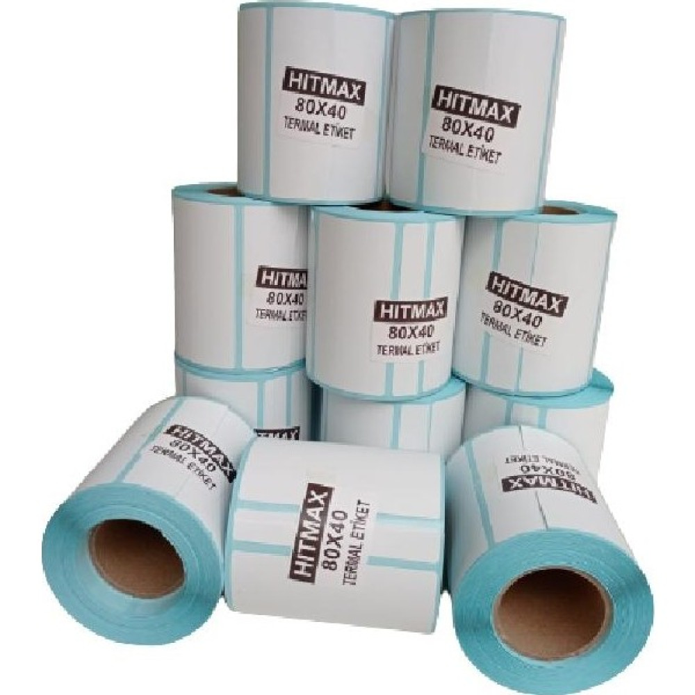 Hitmax 80 x 40 + 12 Termal Etiket G.80 mm Y.40 mm Bir Rulo 500 Adet - 80 x 40 mm Barkod Okuyucular Fiyatı