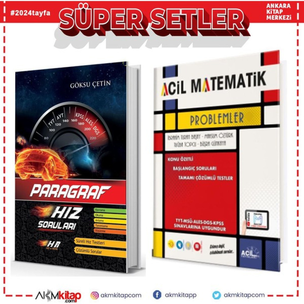 Hız ve Renk Paragraf ve Acil Yayınları Problemler Soru Bankası 2 Kitap Set Temel Yeterlilik Testi (TYT) Fiyatı