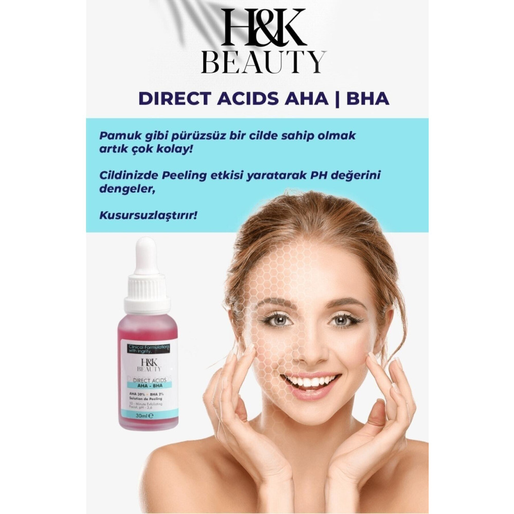 H&K Beauty Canlandırıcı Cilt Tonu Eşitleyici Kırmızı Yüz Peeling Kolejen Serum 30 ml Aha 30% Bha 2% Cilt Temizleme ve Peeling Fiyatı
