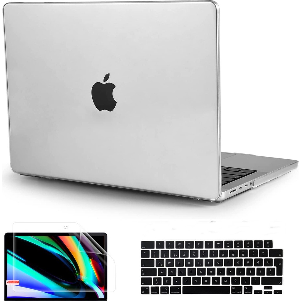 Hk Teknoloji Macbook Pro 16 Inç A3428 M5 Pro A3429 M5 Max Işlemcili 2026 Model Parlak Şeffaf Doku Kılıf Hardcase Tuş+Ekran Koruyucu 3 Lü Set İşlemci Fiyatı