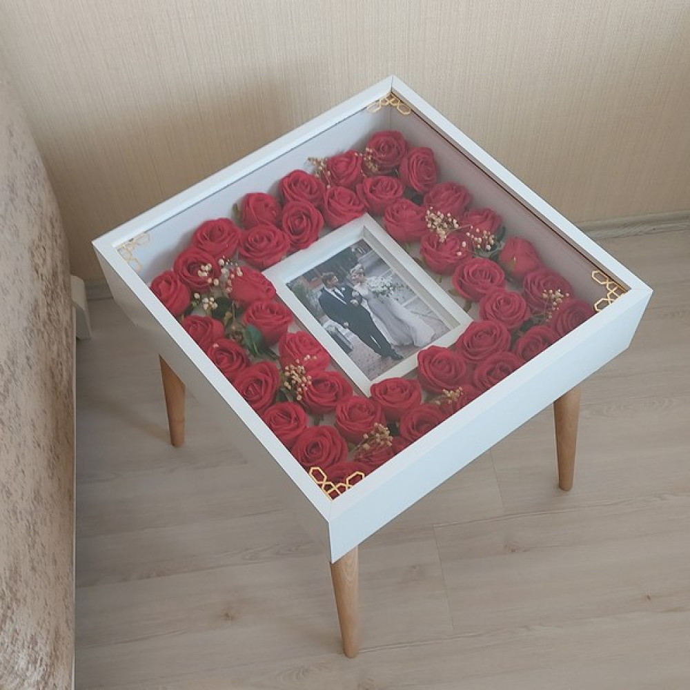 Hkm Ticaret Beyaz Fotoğraf Bölümlü Yan Sehpa! Çiçek ve Gül Dizaynı Için Anı Sehpası! Gül Kutusu! Çiçek Sehpası! Yan Sehpa Fiyatı