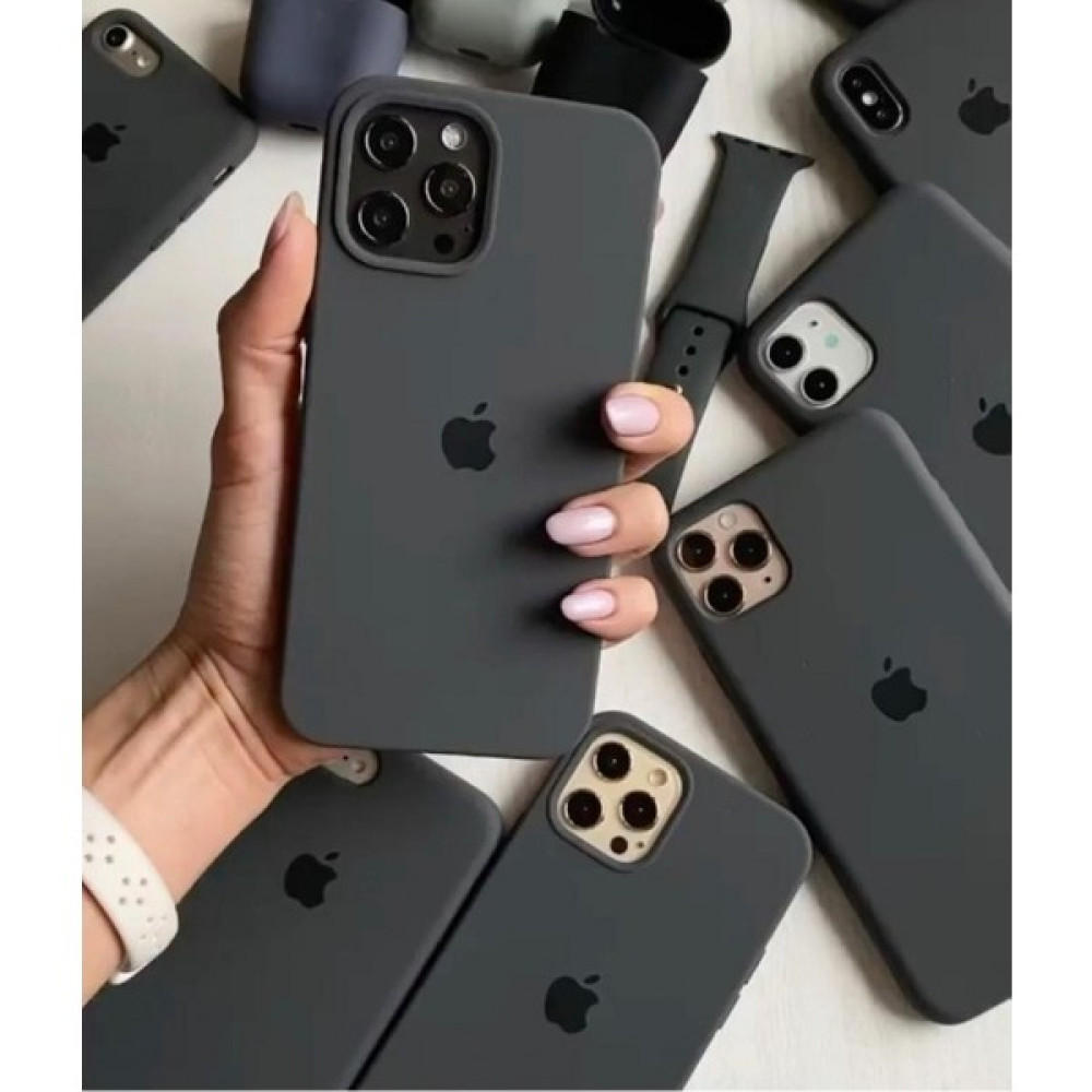 Hkn iPhone 12/12 Pro Lansman Kılıf Logolu Silikon Kılıf - Koyu Gri Cep Telefonu Kılıfı Fiyatı