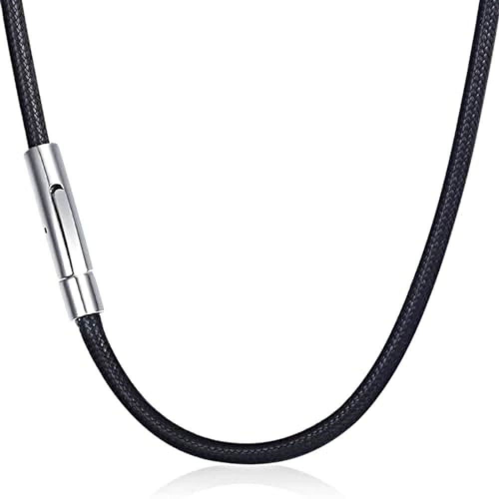 HLMYER Leather Necklace Cord with Clasp,Braided Rope Necklace String,3mm Width Black Cord Necklace for Men Women,Mens Leather Necklace for Yourself,Your Family And Friends Anniversary (51CM)