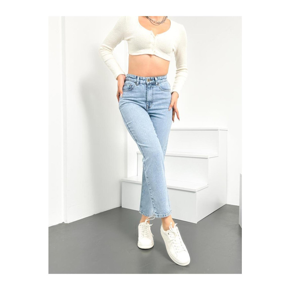 HLT JEANS Mavi Kar Kadın Mom Jean Yüksek Bel Likrasız %100 Pamuk Kot Pantolon Anna Model 34 Beden Bayan Jeans / Kot Pantolon Fiyatı
