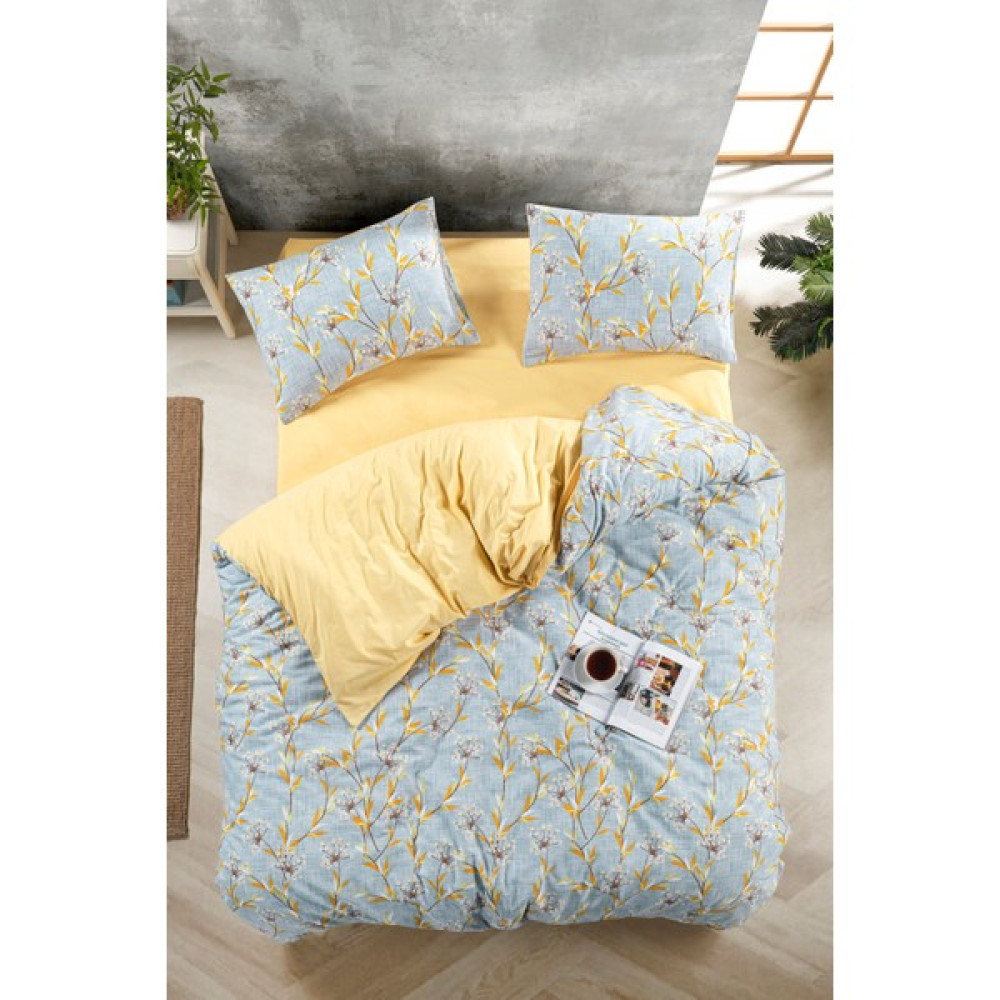 HMCTEKS Çift Kişilik Çarşaflı Nevresim Takımı - 200 x 220 cm - Sarı - Mavi Nevresim Takımı Fiyatı