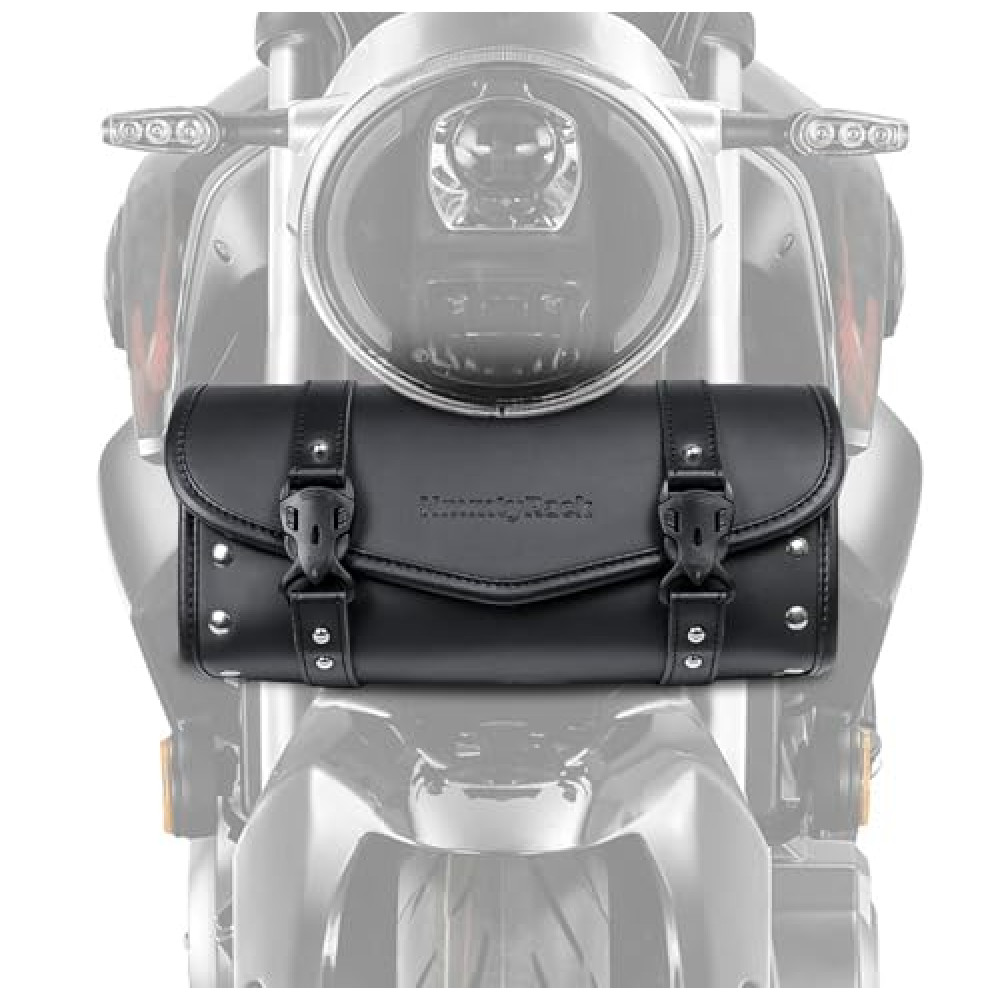 HmmtyRack Motorcycle Handlebar Bag, Universal Motorcycle Fork Bag, Waterproof PU Leather Motorcycle Tool Bag Roll Saddlebags Suitable for Harley Honda Suzuki Kawasaki (Black) Motorcycle Bags Fiyatı