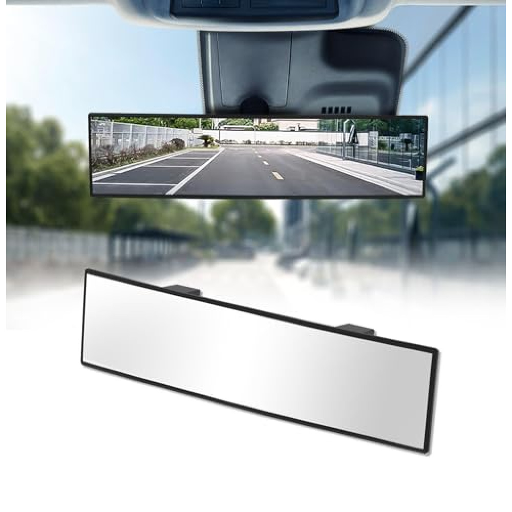 HmmtyRack Rear View Mirror, Chrome Anti-glare Panoramic Rear Mirrors Universal 12 Inch Convex Car Interior Clip on Extra Big Wide Angle Rearview Mirror Extender to Reduce Blind Spot for Car SUV Trucks