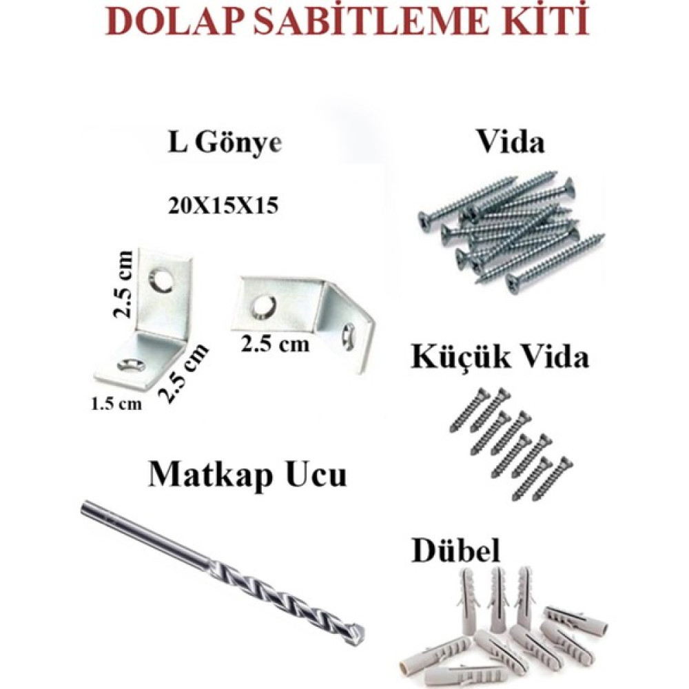 Hmo Dizayn Gri L Demir Dolap Sabitleme 15*25*25 Masa Gönye (10 Adet) +Vida + Dubel+Elmas Beton Matkap Ucu Nalburiye & Hırdavat Fiyatı
