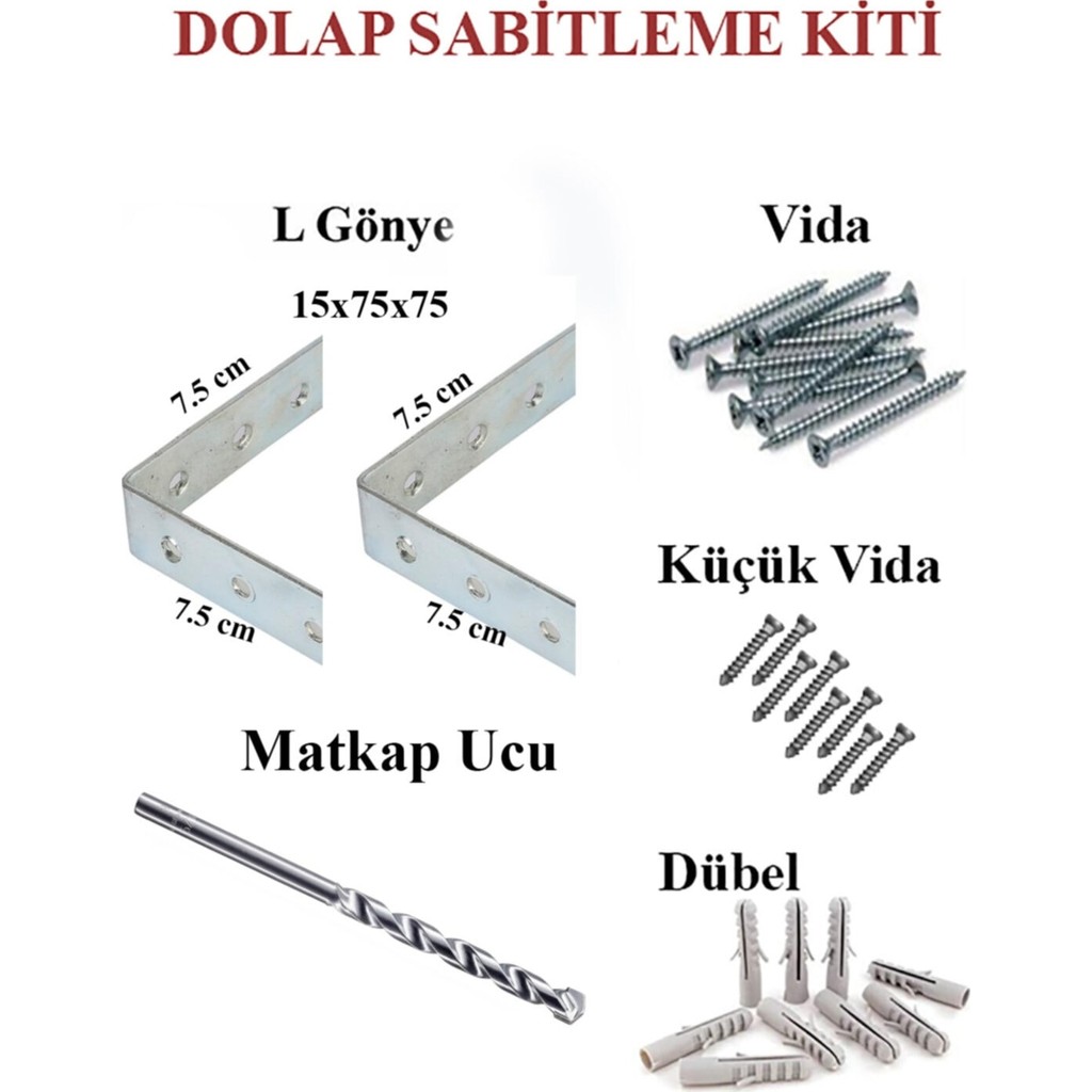 Hmo Dizayn Gri L Demir Dolap Sabitleme 15*75*75 Masa Gönye (10 Adet)+ Vida+ Dubel+ Elmas Beton Matkap Ucu Nalburiye & Hırdavat Fiyatı