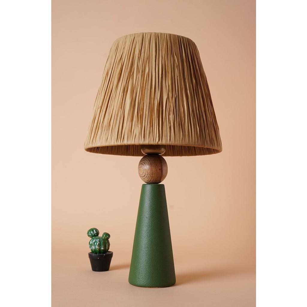 HMY Design Amande Handmade Seramik Abajur Yeşil-Hasır - Naturel Diğer Fiyatı