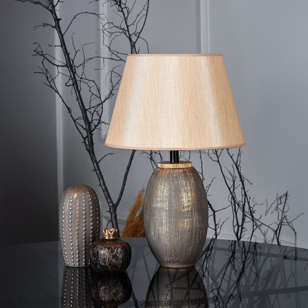 HMY Design New Fonce Seramik Abajur Kahve Gold – Modern Dekoratif El Yapımı Masa Lambası – E27 Uyumlu - Kahverengi - Altın Ofis Masa Lambası Fiyatı
