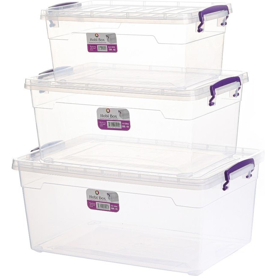 Hobi Box Yatay Saklama Kabı 3'lü Set 5,5-10-15 Lt Diğer Fiyatı