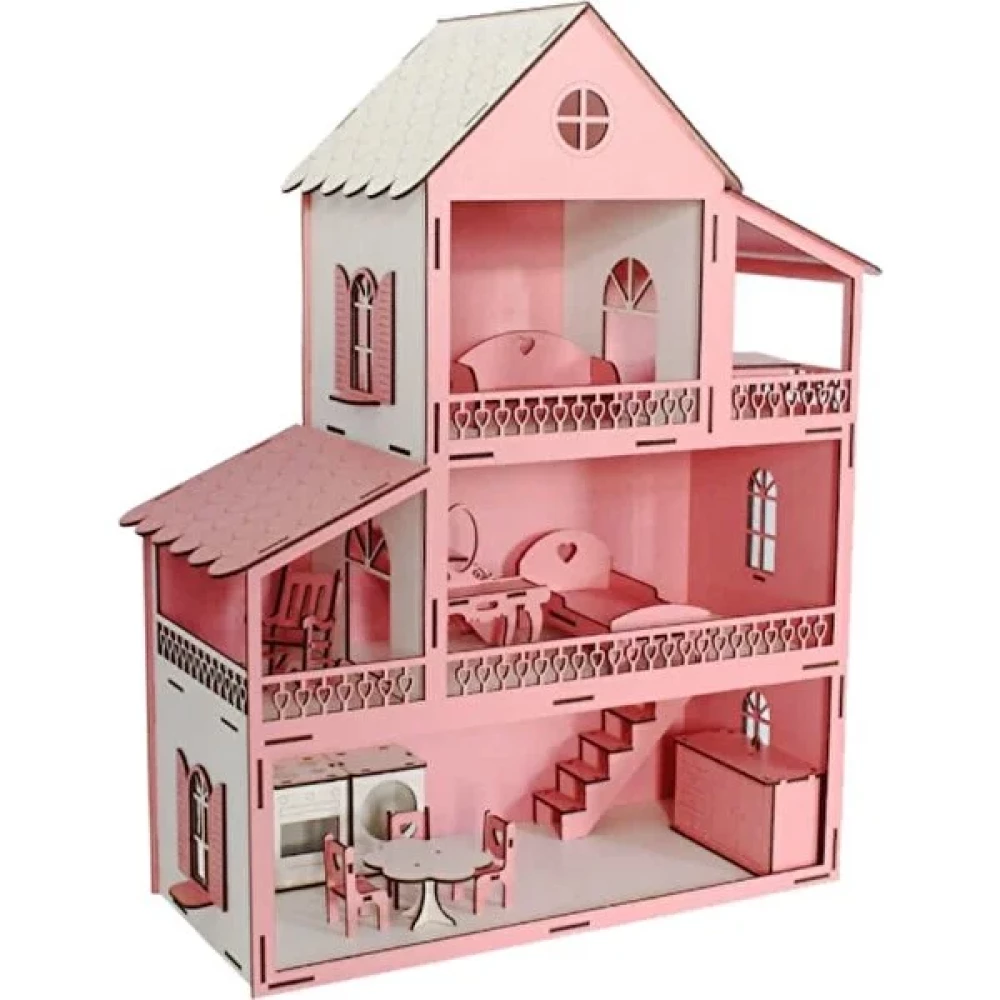Hobi Oyuncak Ahşap Pembe Oyun Evi - 14 Parça Bebek Oyuncakları Fiyatı