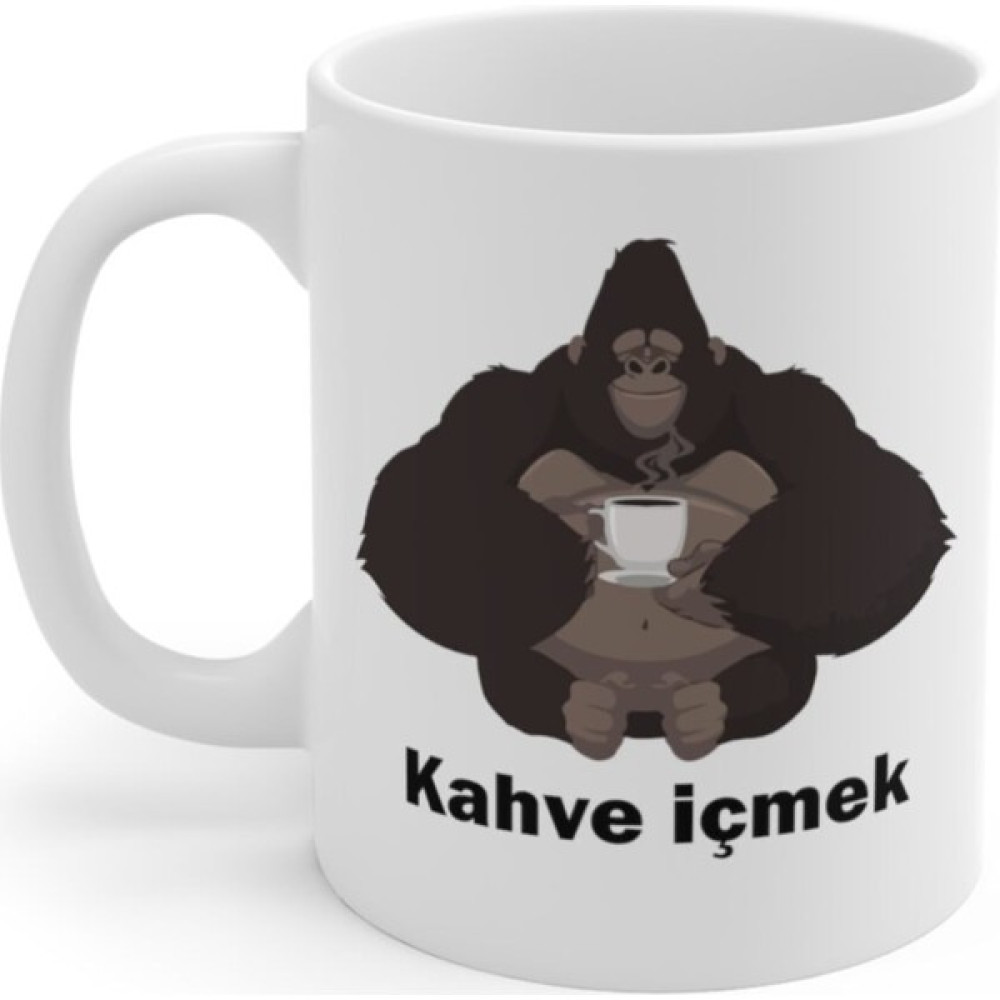 Hobi Shop Kahve Içen Goril Baskılı Kupa Bardak - 1 Adet - Beyaz - 299 ml Fincan / Bardak / Kahve Takımı Fiyatı