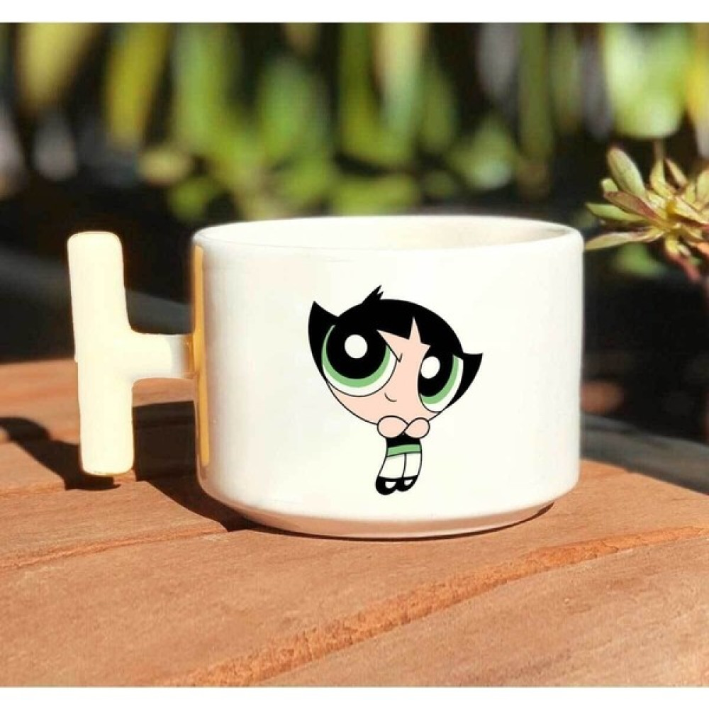 Hobi Shop Powerpuff Girls Buttercup Baskılı El Yapımı Beyaz T Kulp Kupa Bardak - 1 Adet - 299 ml Fincan / Bardak / Kahve Takımı Fiyatı