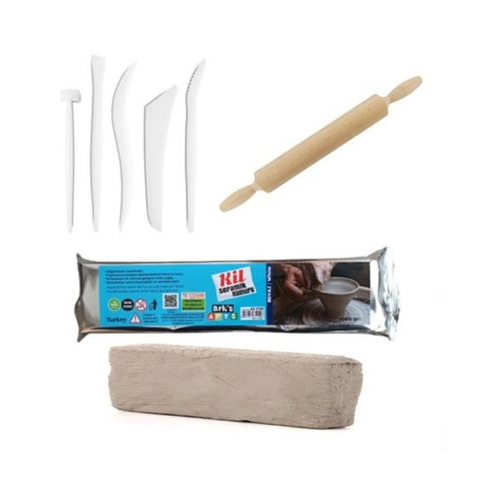 Hobialem Kil Hamuru Set-1 Seramik Hamuru Başlangıç Seti Ebeşuar Merdane 1 kg Beyaz Kil Yardımcı Malzeme Fiyatı