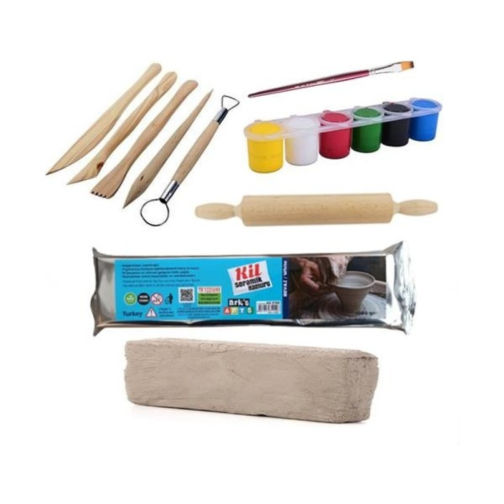 Hobialem Kil Hamuru Seti-4, Beyaz Kil 1 kg + Ahşap Ebeşuar + Merdane + Boya + Fırça Yardımcı Malzeme Fiyatı