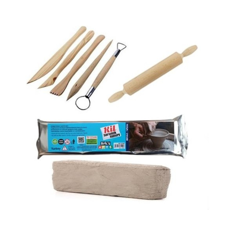 Hobialem Kil Seramik Hamuru Başlangıç Seti 1 kg + Ahşap Ebeşuar + Merdane Yardımcı Malzeme Fiyatı